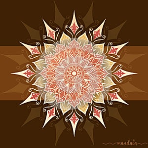 Vintage and luxury ornamental mandala design background in brown colour and gold colour