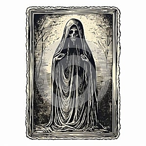 Vintage Macabre Illustration: Woman In Dark Cloak - Uhd Print