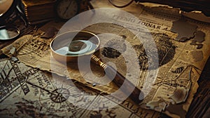 The vintage magnifying glass.AI generated image