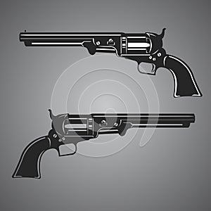 Vintage magnum revolver. Retro handgun vector illusatration