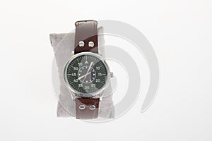 Vintage man clock watch german airforce army 1940 on white background