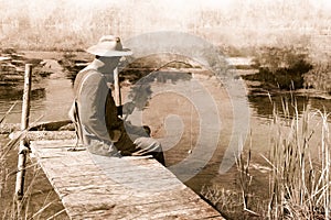 Vintage Man Fishing, Nostalgia, Fisherman