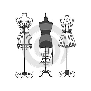 Vintage Mannequin or Dummies Black Silhouette Vector