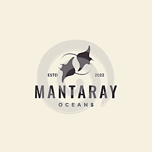 Vintage manta ray fish swimming logo