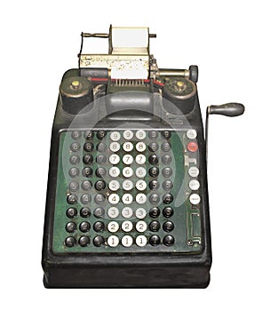 Vintage manual adding machine isolated