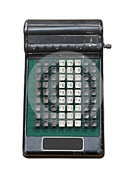 Vintage manual calculator isolated.