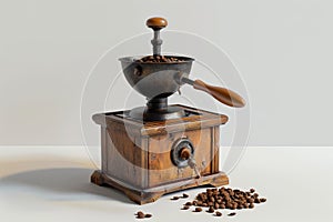 Vintage manual coffee grinder with beans