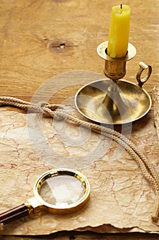 Vintage map and accessories for the treasure hunt