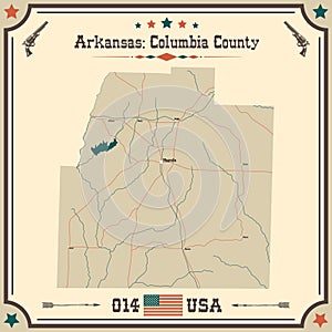 Vintage map of Columbia County in Arkansas, USA.