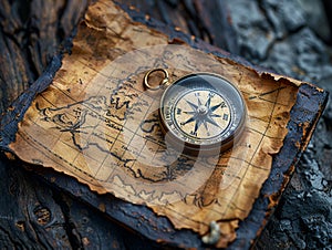 Vintage map and compass