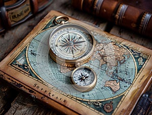 Vintage map and compass