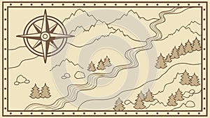 Vintage map with compass rose, wilderness and exploration. vector design Generative AI