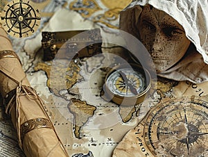 Vintage map and compass photo