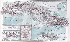 Vintage map of Cuba and Jamaica at the beginning o