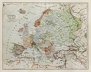 Vintage map of Europe at the end of 19th century
