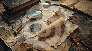 The Vintage Map Exploration.AI generated image photo