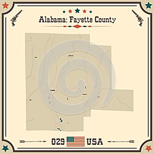 Vintage map of Fayette county in Alabama, USA.