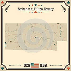 Vintage map of Fulton County in Arkansas, USA.