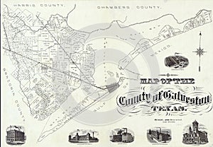 Vintage map of Galveston County of the state of Texas