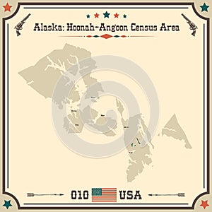 Vintage map of Hoonah-Angoon Census Area in Alaska, USA.