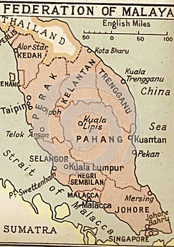 A vintage map of Malaya in sepia.