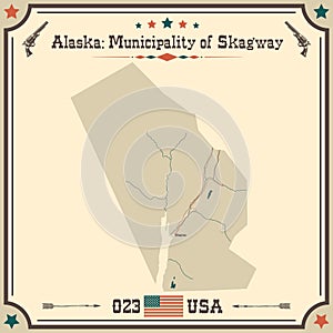 Vintage map of Municipality of Skagway in Alaska, USA.