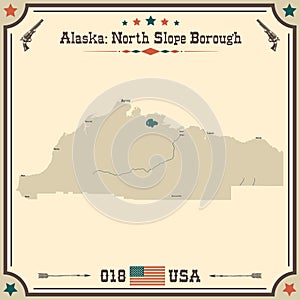 Vintage map of North Slope Borough in Alaska, USA.