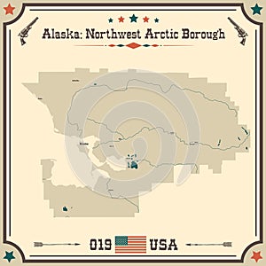 Vintage map of Northwest Arctic Borough in Alaska, USA.