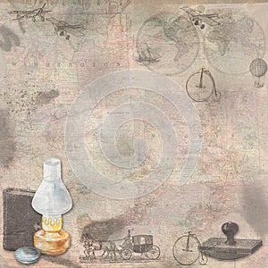 Vintage map objects digital design ephemera backdrops