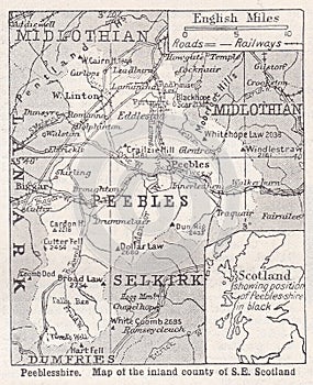 Vintage map of Peeblesshire 1930s