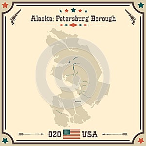 Vintage map of Petersburg in Alaska, USA.