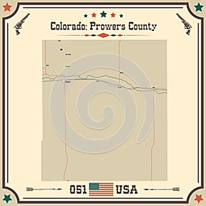 Vintage map of Prowers County in Colorado, USA.