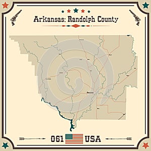 Vintage map of Randolph County in Arkansas, USA.