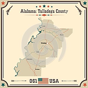 Vintage map of Talladega county in Alabama, USA. photo