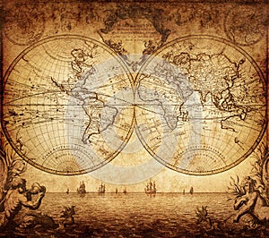 Vintage map of the world 1733