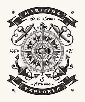 Vintage Maritime Explorer Typography One Color