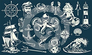 Vintage maritime and nautical elements collection