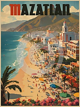 Mazatlan Mexico Vintage Travel Poster Postcard photo