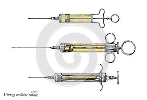 Vintage medicine syringe hand drawing, Antique medicine syringe