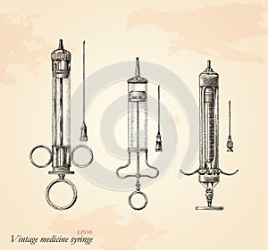 Vintage medicine syringe hand drawing,Antique medicine syringe