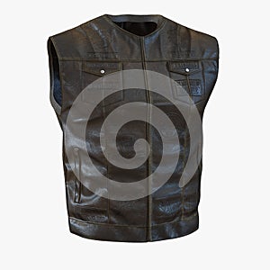 Vintage men`s leather waistcoat on a white. 3D illustration