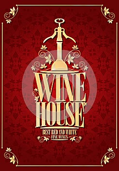 Vintage menu wine house red background gold frame