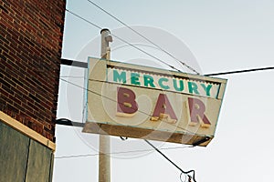 Vintage Mercury Bar sign, in Corktown, Detroit, Michigan