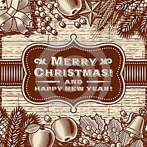 Vintage Merry Christmas Card Brown