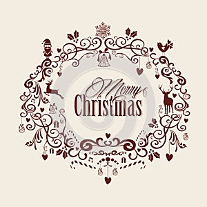 Vintage Merry Christmas text and mistletoe design