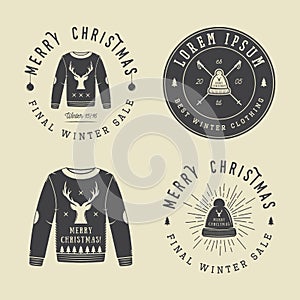 Vintage Merry Christmas or winter clothing shop logo, emblem