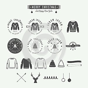 Vintage Merry Christmas or winter sales logo, emblem, badge