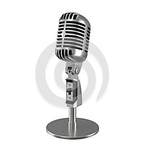 vintage metal microphone with stand isolated on white