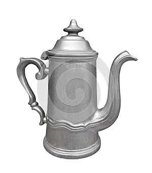 Vintage metal pewter teapot isolated
