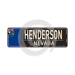 Vintage metal sign Henderson Nevada USA on grunge damaged background.